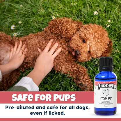 Ink Oil Itchy Pup | Itch Relief Supplement for Dogs | Calms & Soothes Rashes, Dry Skin & Insect Bite | 100% Natural Liquid Drop Pet Health Skin Care | Fast Skin Relief Therapeutic Essential Oil - 1 oz