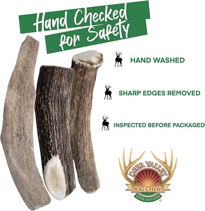 Deer Valley Dog Chews (XL Single, 6-8 Inches) Premium Deer Antler Dog Chew - Long Lasting Dog Bone for Large Dog Breeds and Aggressive Chewers