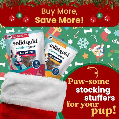 Solid Gold Air Dried Dog Food Toppers for Picky Eaters - Healthy Dog Treats Made with Real Beef to Serve as Meal Topper or Dog Treat - Supports Muscle Growth, Immunity, and Healthy Digestion - 4 oz