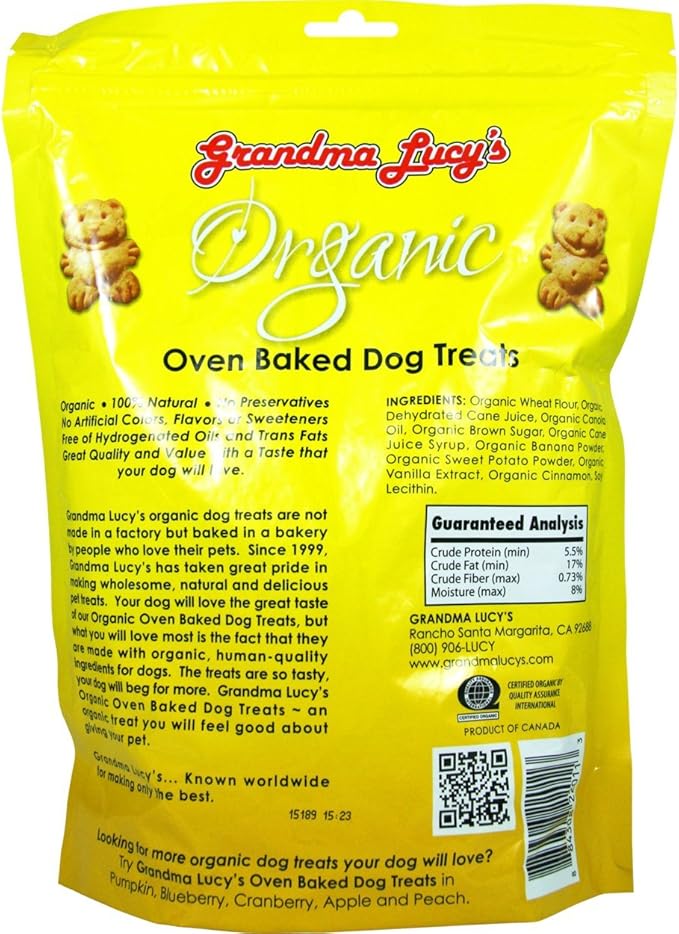 Grandma Lucy's Organic Oven Baked Dog Treats 2 Flavor Variety Bundle: (1) Pumpkin Recipe and (1) Banana and Sweet Potato Recipe (2 Bags Total, 14 Ounces Each)