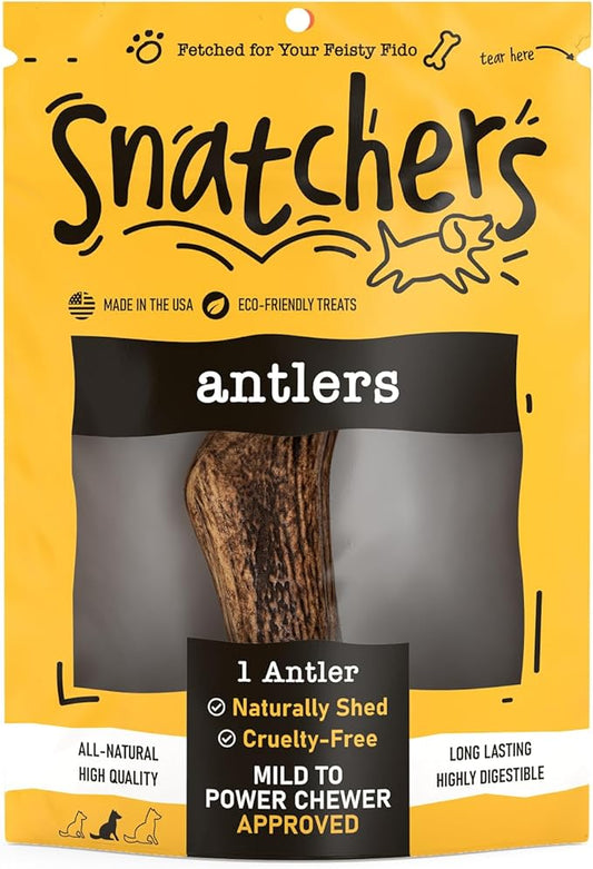 Snatchers Whole Elk Antlers for Mild to Aggressive Chewers – Durable, Naturally Shed Antlers for Dogs Processed in the USA with No Additives – Vitamin-Rich Dog Treats for Fun & Health (Medium 1 Count)