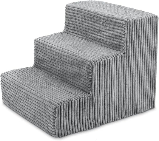 Best Pet Supplies Dog Stairs for Small Dogs & Cats, Foam Pet Steps Portable Ramp for Couch Sofa and High Bed Non-Slip Balanced Indoor Step Support, Paw Safe No Assembly - Gray, 3-Step