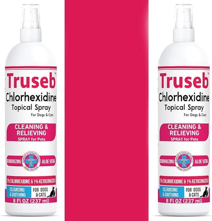 Truseb Topical Ketoconazole and Chlorhexidine Spray for Dogs, Cats, and Horses with Essential Fatty Acids, Aloe and Vitamin E- 16 oz (Ketoconazole & Chlorhexidine Spray, 16 oz)