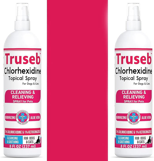 Truseb Topical Ketoconazole and Chlorhexidine Spray for Dogs, Cats, and Horses with Essential Fatty Acids, Aloe and Vitamin E- 16 oz (Ketoconazole & Chlorhexidine Spray, 16 oz)