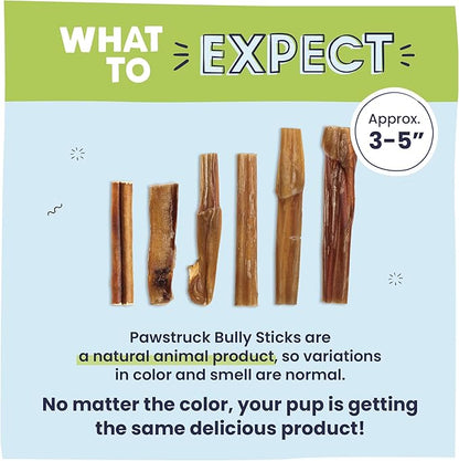 Pawstruck Natural 3-5" Bully Sticks for Small Dogs & Puppies – Single Ingredient, Low Odor & Rawhide-Free Chew Treat Bones - 100% Real Beef No Artificial Preservatives - 8 oz Bag - Packaging May Vary