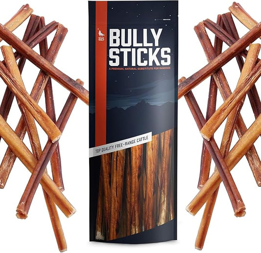 Wild Wolf 12-inch Angus Bully Sticks (8 Ounces) Healthy, All-Natural, Long-Lasting Dog Chew Bones - Odor-Free - Mixed Thickness