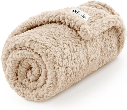 Luciphia Premium Fleece Dog Puppy Blanket Soft Pet Sherpa Calming Cat Blanket Throw for Small Medium Dog Cat(Beige,41x31 inches)