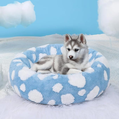 HYQ Small Dog Bed, Cat Beds for Indoor Cats, Dog Beds for Small Dogs with Anti-Slip Bottom, Cute Puppy Bed Washable-Blue-20inch