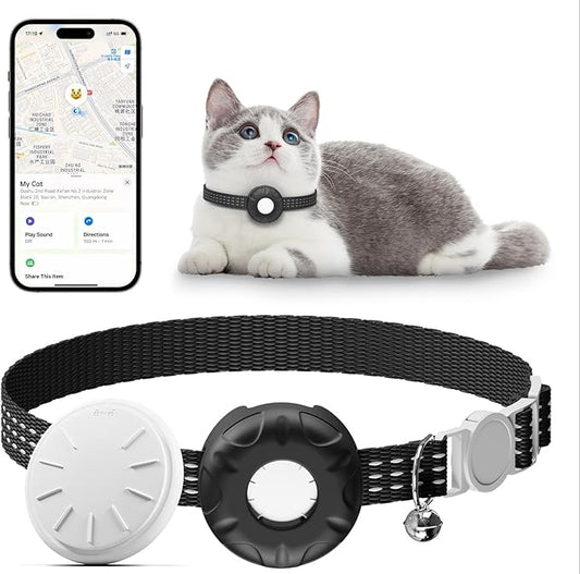 Cat Tracker, Pet Tracker for Cats, Cat Tracker Collar with Safety Elastic Buckle, Works with Any Collar,Compatible with Apple Find My App (Only iOS), No Monthly Fee Pet Tracker, Black