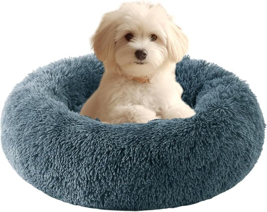 HYQ Small Dog Bed, Cat Beds for Indoor Cats, Pet Beds for Small Dogs, Fluffy Faux Fur Plush Small Dog Bed, Washable Puppy Bed with Anti-Slip Bottom, Dog Bed Small Size Dog (Blue Gray, 17 Inch)