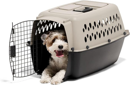 Petmate Vari Dog Kennel - Portable Crate for Pets 10-20 lbs - Airline-Friendly Pet Carrier - Durable Plastic Shell - For Home and Travel - Made in USA - 24 Inches - Taupe and Black