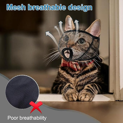 Cat Muzzle for Grooming Nail Trimming with Soft Mesh Covered, Prevent Biting Chewing(M,Black)