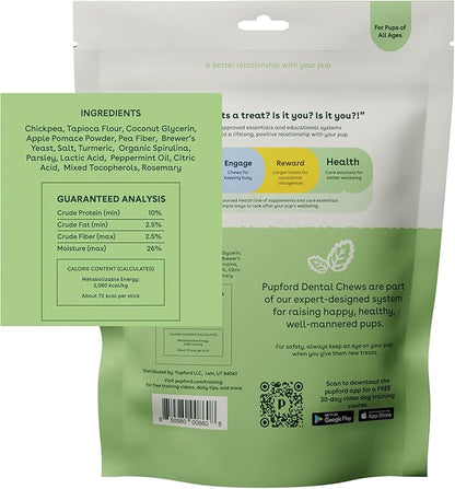 Pupford Dental Chews for Dogs | Freshens Breath, Scrapes Plaque, Safe for Gut | Healthy, Limited Ingredient, All Natural |Yummy & Made in USA | Free Training Resources | 30 Count