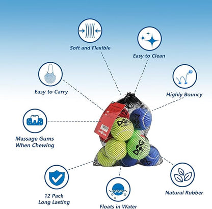 Tennis Balls for Dogs Pack of 12 Colorful Easy Catching Pet Toy Balls (2.5inch-4colors)