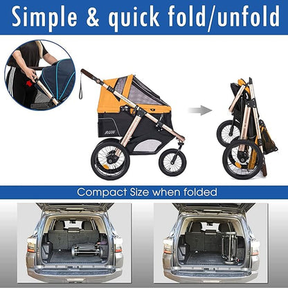HPZ Pet Rover Run Performance Jogging Sports Stroller with Comfort Rubber Wheels/Zipper-Less Entry/1-Hand Quick Fold/Aluminum Frame for Small/Medium Dogs, Cats and Pets (Speed Yellow)