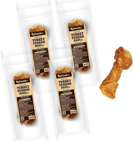 Afreschi Natural Turkey Tendon Bone (S) Pack of 4, Dog Treats for Signature Series, All Natural Human Grade Puppy Chew, Turkey Sourced from USA, Hypoallergenic, Rawhide Alternative