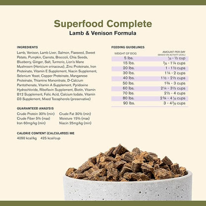 Superfood Complete, Air-Dried Adult Dog Food, High Protein, Zero Fillers, Superfood Nutrition by Katherine Heigl (Premium Lamb & Venison Formula, 11.5 oz.)