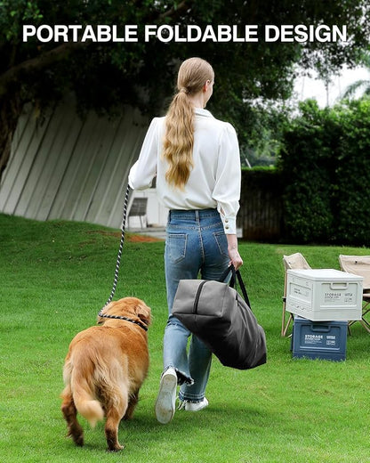 24 Inch Collapsible Travel Dog Crate for Medium Large Dogs, Portable Dog Crate 4-Door Foldable Soft Kennel with Chew-Proof Mesh Windows for Indoor & Outdoor Travel,with Storage Bag,Grey