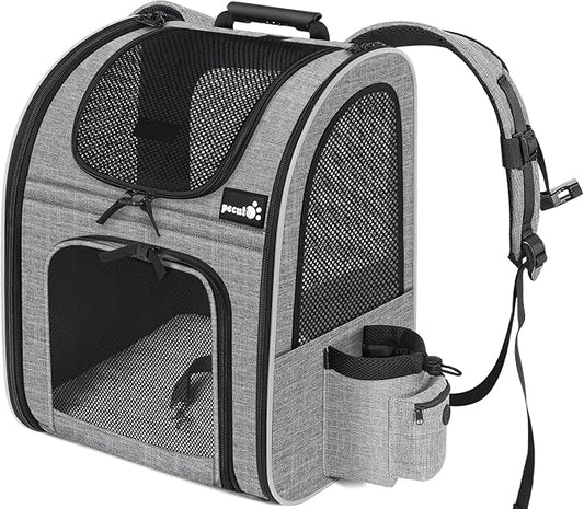 Pecute Cat Backpack with Breathable Mesh, Dog Backpack Carrier with Multi-Pockets, Cat Carrier Backpack Comfortable, Cat Backpack Carrier for Travel Hiking and Camping Gray