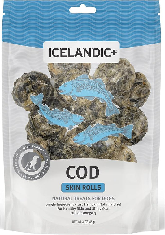 Icelandic+ Cod Skin Rolls Dog Treat 3-oz Bag