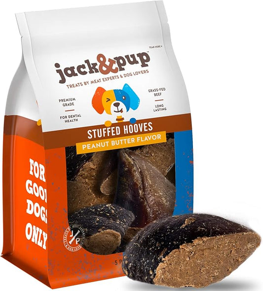 Jack&Pup Filled Cow Hooves for Dogs; Stuffed Dog Chew Hoofs (5 Pack) Cow Hoofs for Dogs. Natural Dog Chews, Filled Dog Bones (Peanut Butter Flavor)
