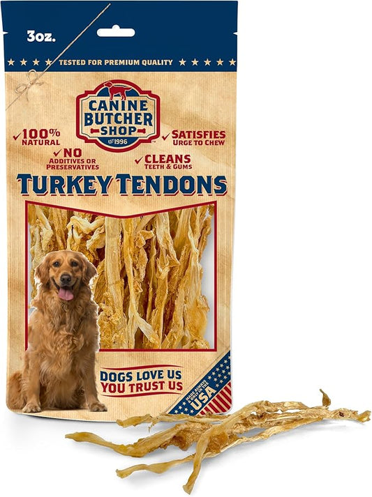 Turkey Tendons for Dogs Made in USA, Raised in USA, All-Natural Dog Chews for Small Dogs, Dog Snack for Large Dogs, Single-Ingredient Treat, Healthy No Hide Dog Chews (3 oz)