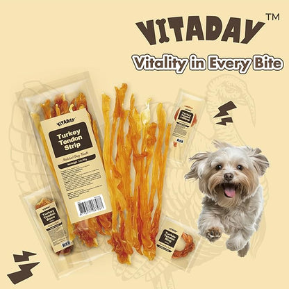 Turkey Tendon for Dogs, Turkey Tendon Strip 3 oz, 100% Natural, USA-Sourced, High-Protein, Low-Fat, Long-Lasting Dog Chew, Rawhide Alternative, Hypoallergenic Puppy & Dog Treats
