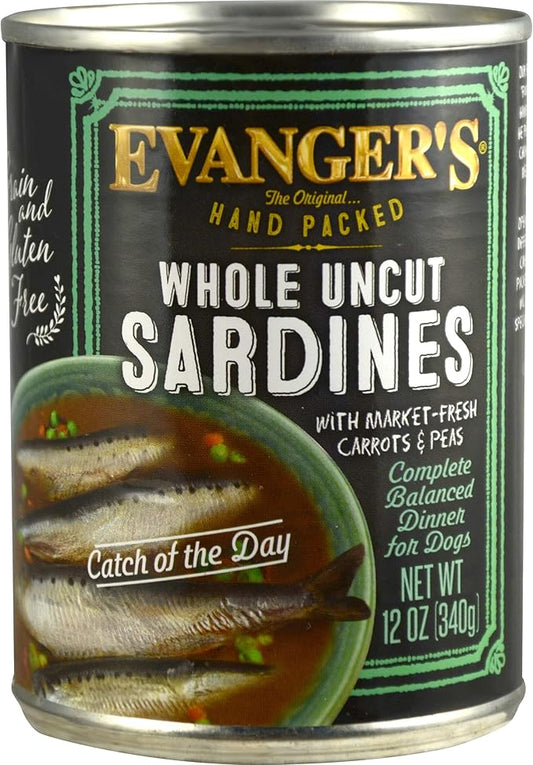 Evanger's Hand Packed Whole Uncut Sardines for Dogs - 12, 12 oz Cans