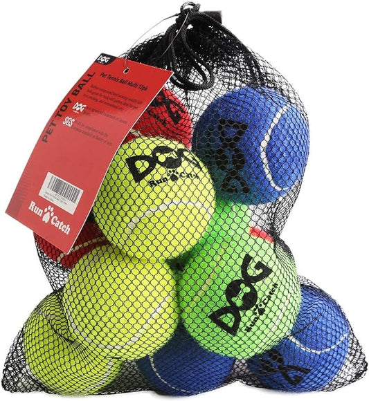 Tennis Balls for Dogs Pack of 12 Colorful Easy Catching Pet Toy Balls (2.5inch-4colors)