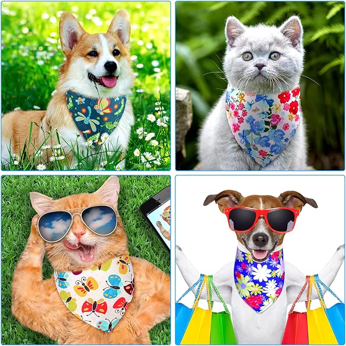 Sadnyy 40 Pcs Summer Spring Dog Bandanas Bulk for Dogs Flower Hawaiian Triangle Reversible Dog Bibs Adjustable Pet Kerchief Scarf Washable Cat Scarf for Summer Holiday Pets