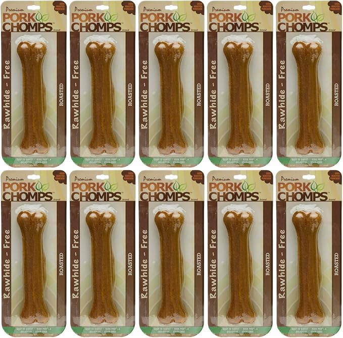 Premium Pork Chomps Roasted Pressed Bone Dog Chew, 7 Inch, 10 Pack