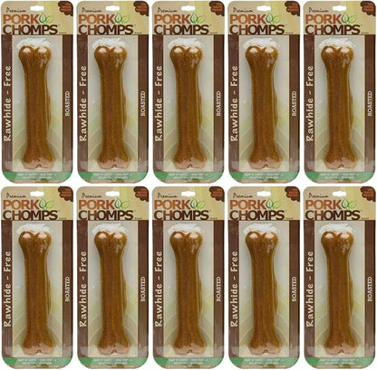 Premium Pork Chomps Roasted Pressed Bone Dog Chew, 7 Inch, 10 Pack