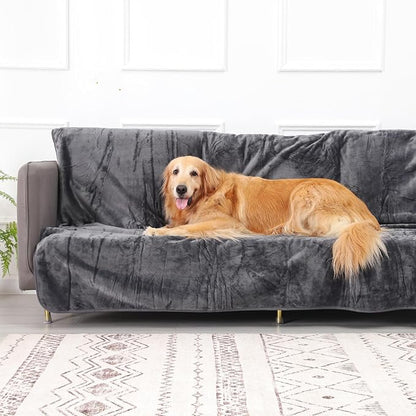 Waterproof Dog Blanket Bed Cover for Bed Couch Sofa, Liquid Pee Proof Pet Blanket Washable, Reversible Sherpa Fleece Blanket Furniture Protector for Medium Large Dogs Cats（Gray, 50"x 60"）