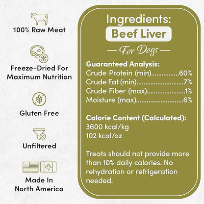 McLovin's Pet Freeze Dried Raw Beef Liver Dog Treats and Toppers, 4 oz. - Single Ingredient, Grain-Free, Gluten-Free, High Protein Treat - Healthy Dog Training Treats