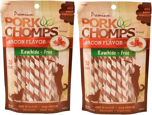 Scott Pet Products 60 Count Pork Chomps Bacon Twists Treat, Mini - 2 Pack