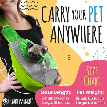 Pet Sling Carrier - Small Dog Puppy Cat Carrying Bag Purse Pouch - for Pooch Doggy Doggie Yorkie Chihuahua Baby Papoose Bjorn - Hiking Travel Front Chest Body Holder Pack to Wear (Green)