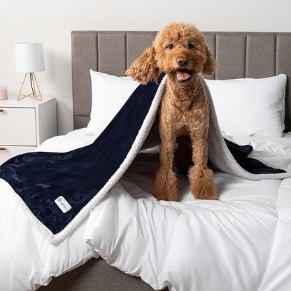 PetAmi Waterproof Dog Blanket for Small Medium Dog, Pet Puppy Blanket Couch Cover Protection, Sherpa Fleece Cat Blanket Couch Sofa Bed Furniture Protector Reversible Soft Washable 29x40 Navy Throw