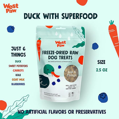 WEST PAW All-Natural Raw Freeze-Dried Dog Treats – Farm-Fresh Duck Training Treats for Dogs with Fiber, Beta Carotene, Vitamins A, E, C – Wholesome Canine Treat for Puppies, Senior Dogs – 2.5 Oz. …
