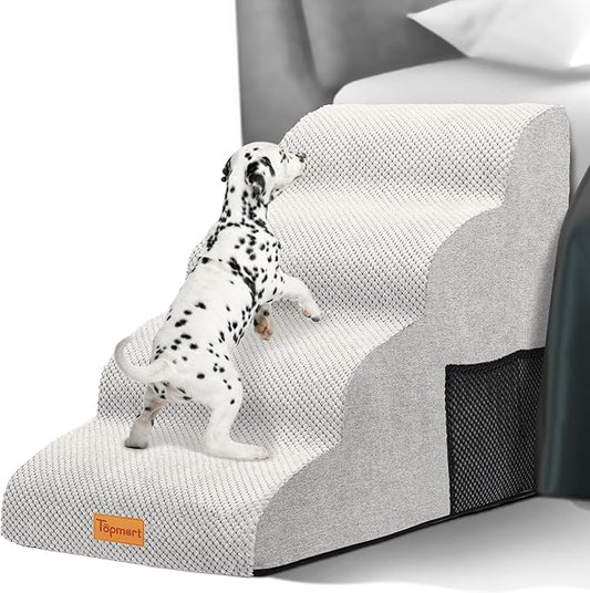 Topmart High Density Foam Dog Steps 4 Tiers,Extra Wide Deep Pet Steps,Non-Slip Pet Stairs,Dog Ramp for Bed,Soft Foam Dog Ladder,Best for Older Dogs Injured,Older Pets,Cats with Joint Pain