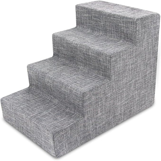 Best Pet Supplies Dog Stairs for Small Dogs & Cats, Foam Pet Steps Portable Ramp for Couch Sofa and High Bed Non-Slip Balanced Indoor Step Support, Paw Safe - Ash Gray Linen, 4-Step
