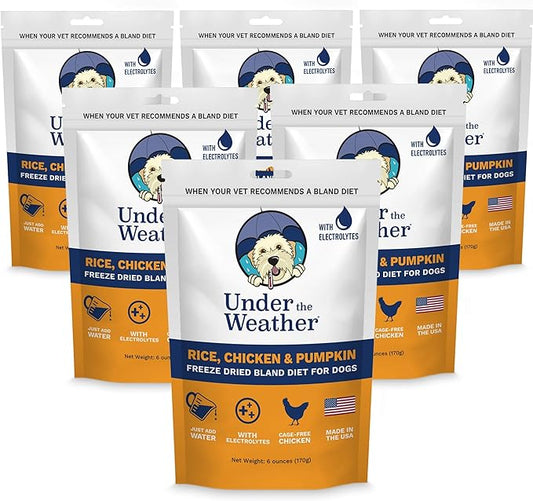 Under the Weather Bland Diet for Dogs | Easy to Digest for Sick Dogs |Always Be Ready | Contains Electrolytes - All Natural Freeze Dried 100% Human Grade Meats | 6 Pack - Rice, Chicken & Pumpkin - 6oz