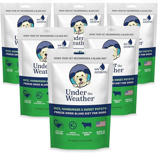 Under the Weather Bland Diet for Dogs | Easy to Digest for Sick Dogs |Always Be Ready| Contains Electrolytes - Natural Freeze Dried 100% Human Grade Meats| 6 Pack- Rice, Hamburger & Sweet Potato - 6oz
