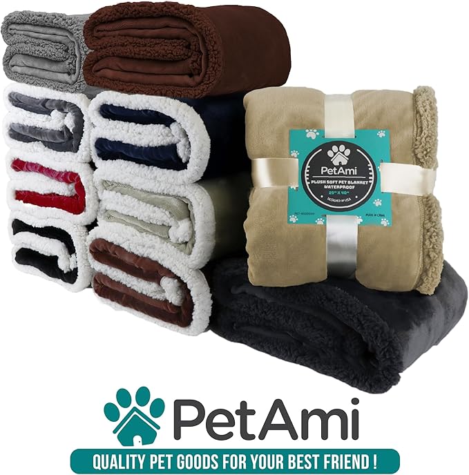 PetAmi Dog Blanket for Small Medium Dogs, Pet Bed Blanket Cat Puppy Kitten, Fleece Furniture Couch Cover Protector Sofa Car, Soft Sherpa Dog Throw Plush Reversible Washable, Mini 29x40 Blue Gray