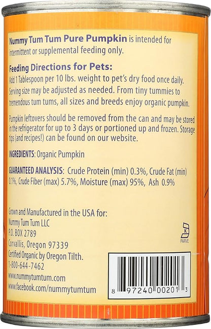 Organic Canned Pumpkin For Dogs, 15 OZ (Pack of 12)