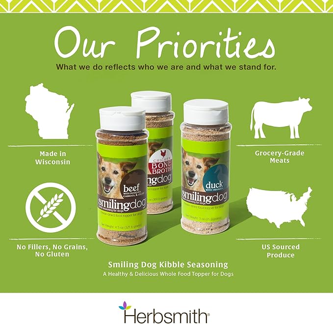 Herbsmith Kibble Seasoning – DIY Raw Coated Kibble Mixer - Dog Food Topper for Picky Eaters [Bundle of Beef, Duck, Chicken, Beef Bone Broth, Chicken Bone Broth, Rabbit, Turkey, Salmon, And Whitefish]