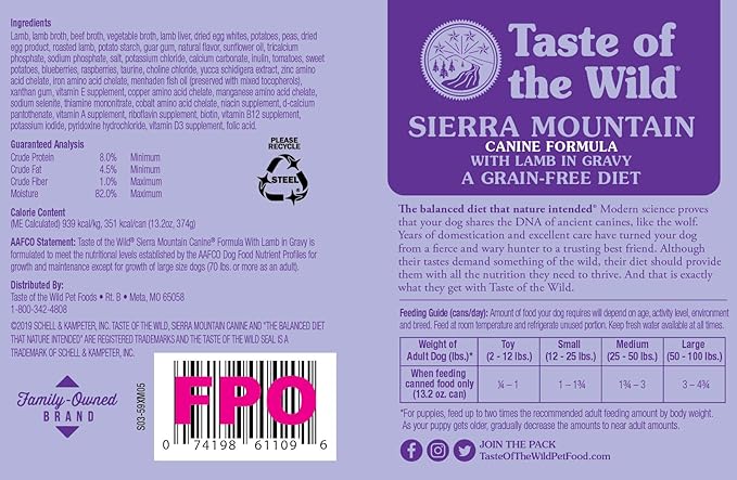 Taste Of The Wild Sierra Mountain Canned Dog Food, 13.2 Oz, Medium