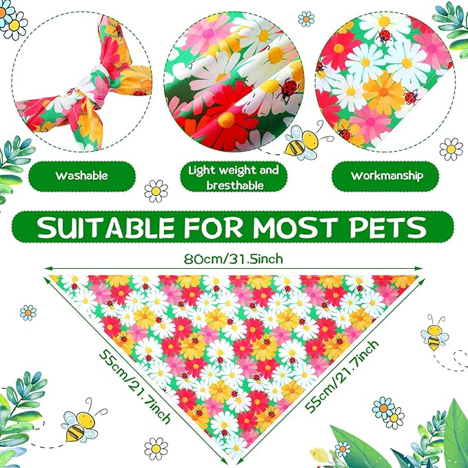 Sadnyy 40 Pcs Summer Spring Dog Bandanas Bulk Flower Hawaiian Triangle Reversible Bandanas for Large Dog Adjustable Pet Kerchief Scarf Washable Cat Scarf for Summer Holiday Pets