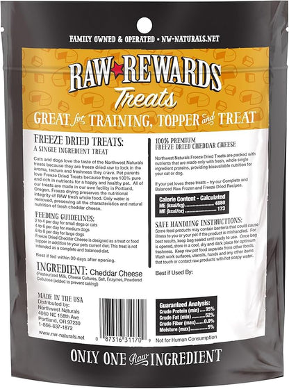 Northwest Naturals Raw Rewards Freeze-Dried Cheddar Cheese Treats for Dogs and Cats - Bite-Sized Pieces - Healthy, 1 Ingredient, Human Grade Pet Food, Natural - 6 Oz (Pack of 3)