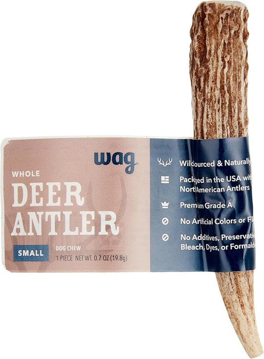 Amazon Brand – Wag Dog Deer Antler Chew, Naturally Shed. Whole, Small (Best for Dogs under 15 lbs) 4–5.5 inches