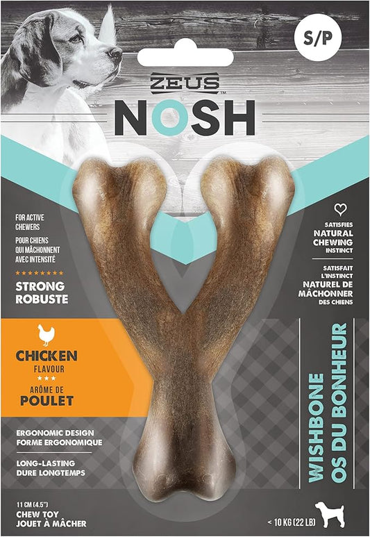 ZEUS Nosh Strong Dog Chew Bones, Dog Chew Toys for Aggressive Chewers, Long Lasting Chicken Flavor, Small Wishbone,Brown,96440